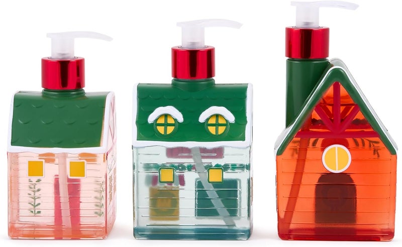 simple pleasures Christmas Holiday Village 3 Pack - Frosted Strawberry, Snow Flurries, Peppermint Swirl Scented Decorative Refillable Soap Dispensers for Kitchen Countertops and Bathroom Sinks - Image 4